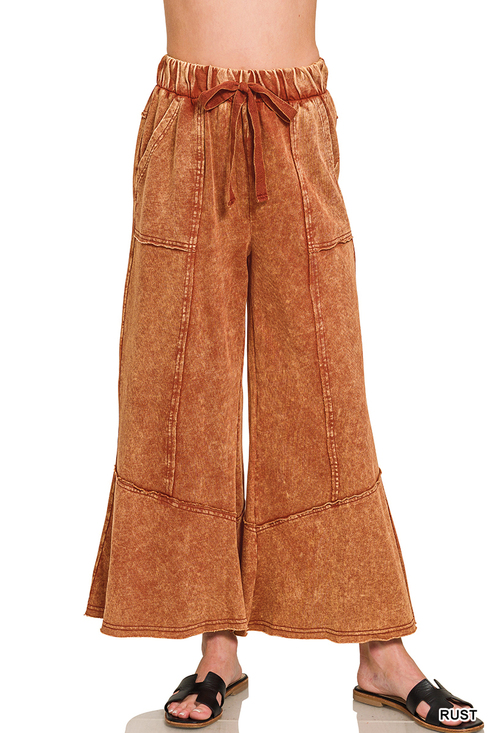 Zenana Pants - Z5 Rust Zenana Exposed Seam Flare Hem Pants with Pockets Sizes S-L